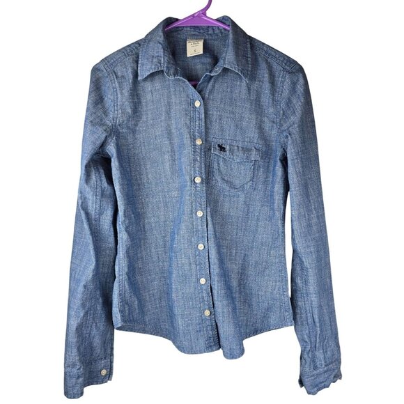 VTG Abercrombie & Fitch Chambray Long Sleeve Button-Up Shirt Size S Moose Logo - Picture 1 of 5